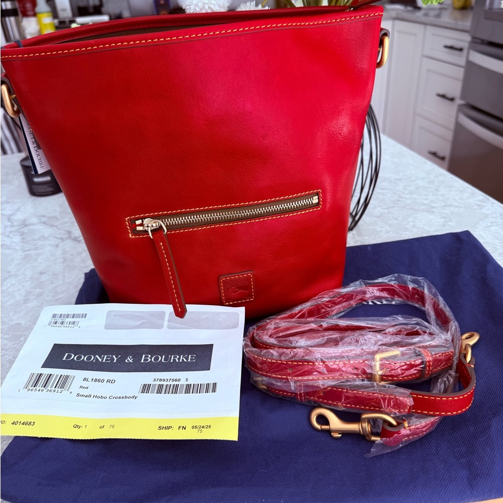 Dooney & Bourke Red Florentine Small Hobo Crossbody - Picture 2 of 10